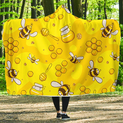 Bee Pattern Print Design BEE01 Hooded Blanket-JORJUNE.COM