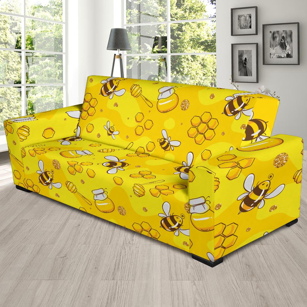 Bee Pattern Print Design BEE01 Sofa Slipcover-JORJUNE.COM