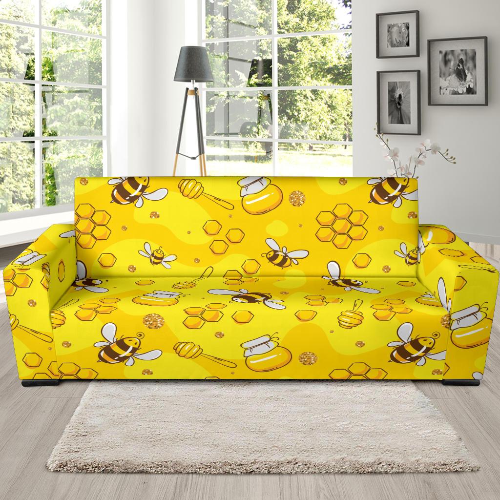 Bee Pattern Print Design BEE01 Sofa Slipcover-JORJUNE.COM