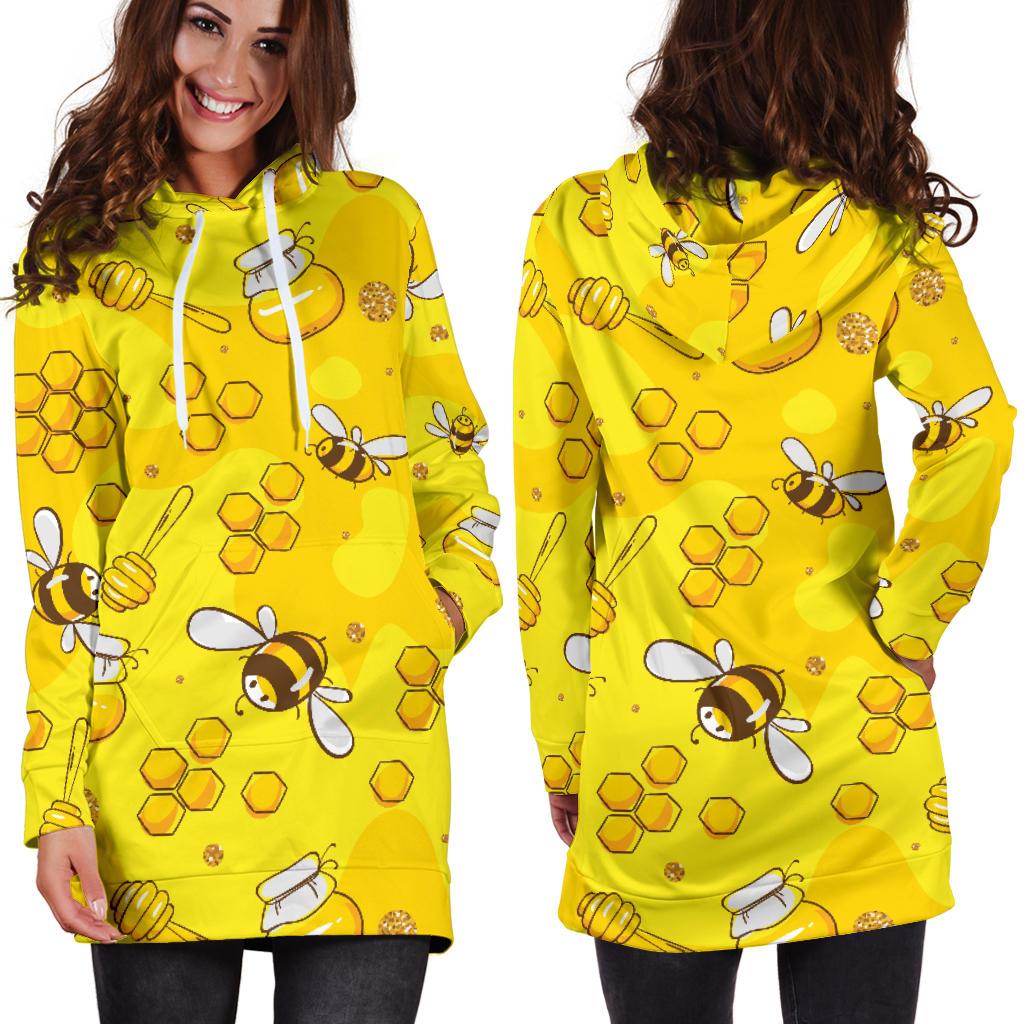 Bee Pattern Print Design BEE01 Women Hoodie Dress