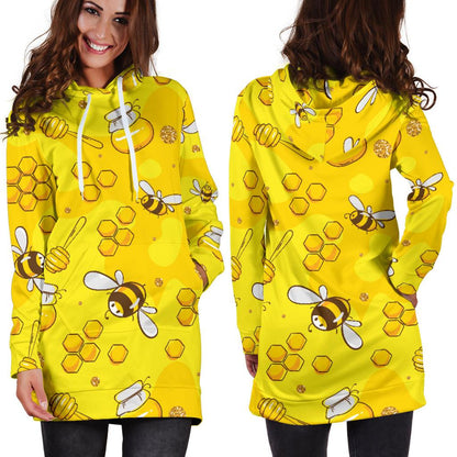 Bee Pattern Print Design BEE01 Women Hoodie Dress