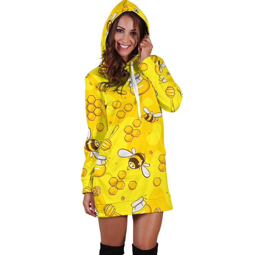 Bee Pattern Print Design BEE01 Women Hoodie Dress