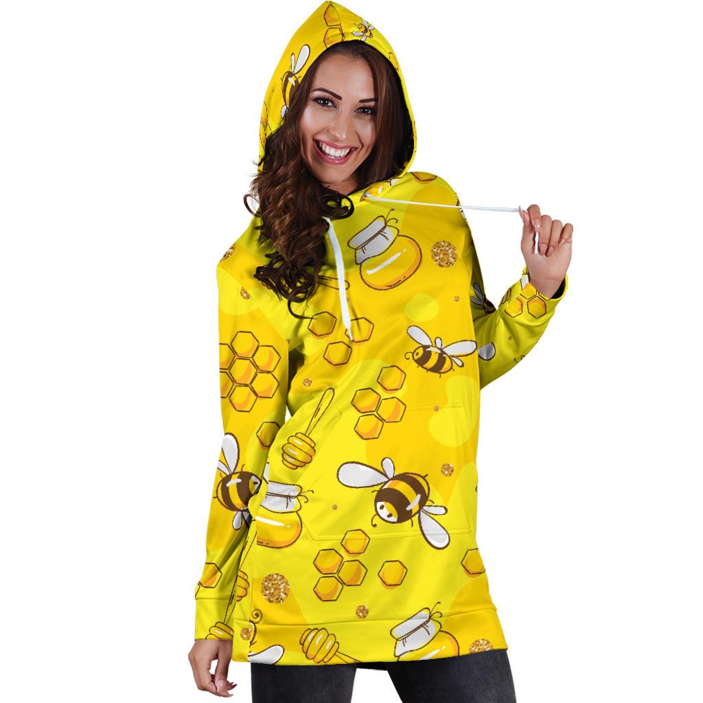 Bee Pattern Print Design BEE01 Women Hoodie Dress