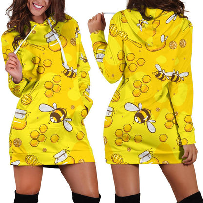 Bee Pattern Print Design BEE01 Women Hoodie Dress