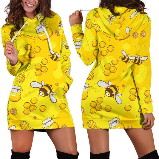Bee Pattern Print Design BEE01 Women Hoodie Dress