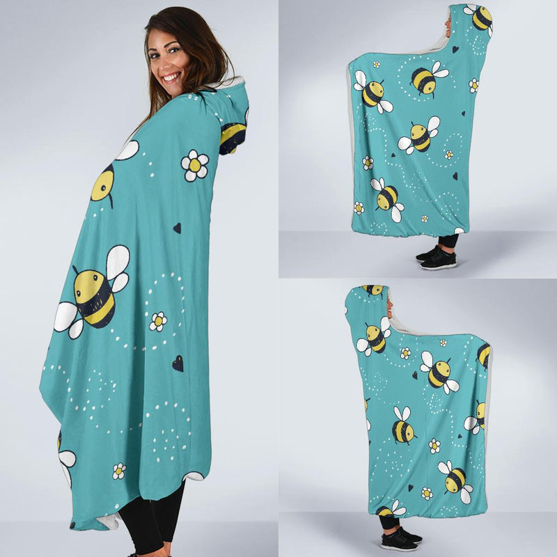 Bee Pattern Print Design BEE02 Hooded Blanket-JORJUNE.COM