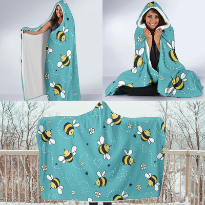 Bee Pattern Print Design BEE02 Hooded Blanket-JORJUNE.COM