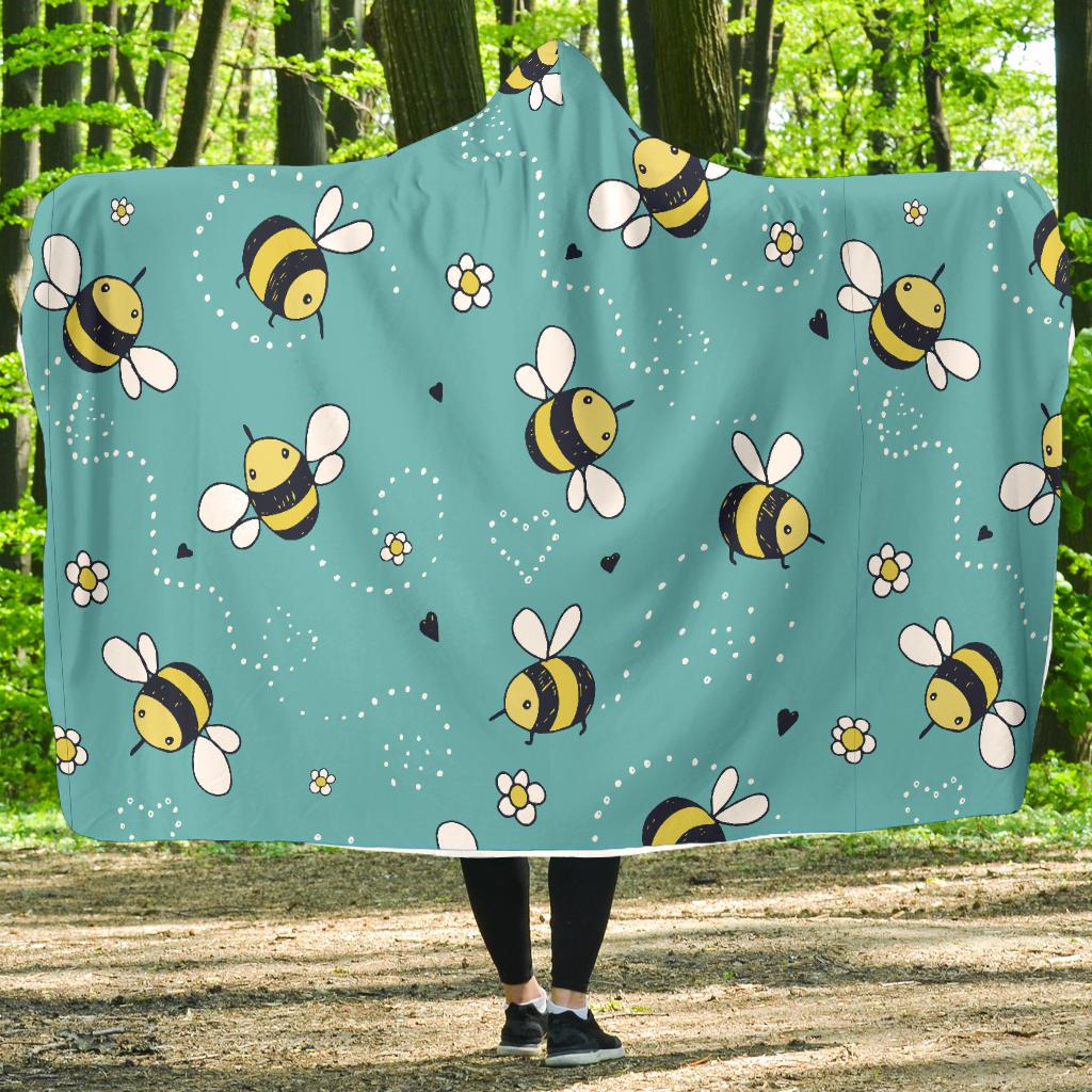 Bee Pattern Print Design BEE02 Hooded Blanket-JORJUNE.COM