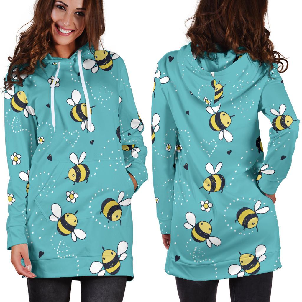 Bee Pattern Print Design BEE02 Women Hoodie Dress
