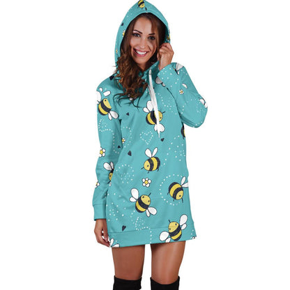 Bee Pattern Print Design BEE02 Women Hoodie Dress