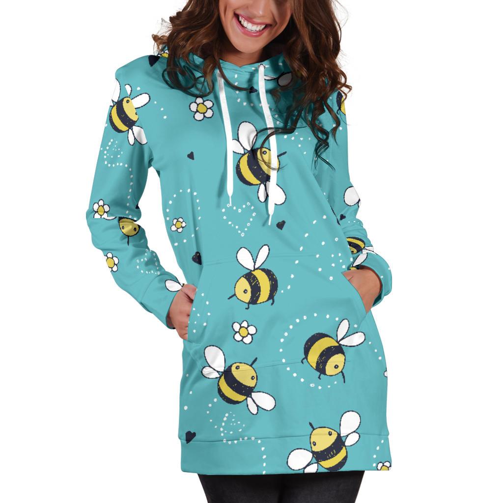 Bee Pattern Print Design BEE02 Women Hoodie Dress