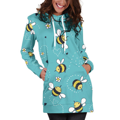 Bee Pattern Print Design BEE02 Women Hoodie Dress
