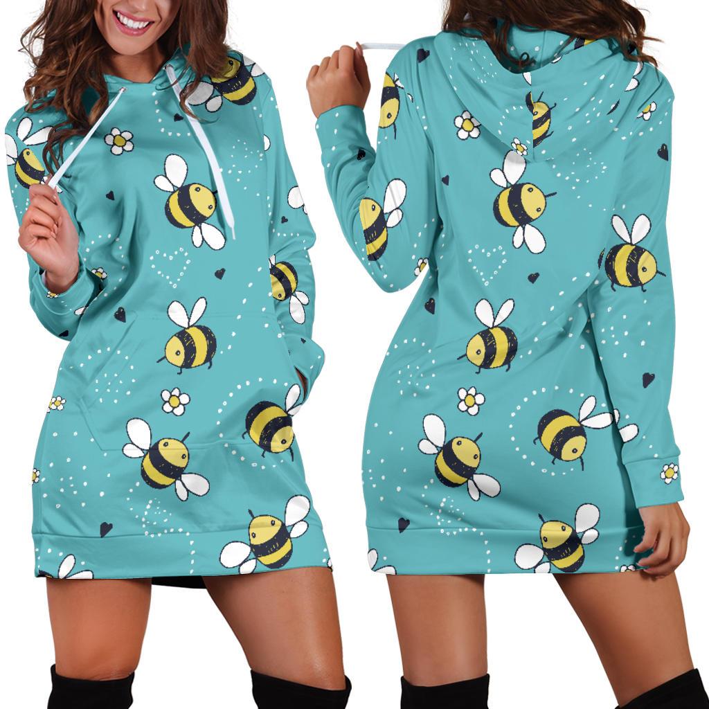 Bee Pattern Print Design BEE02 Women Hoodie Dress
