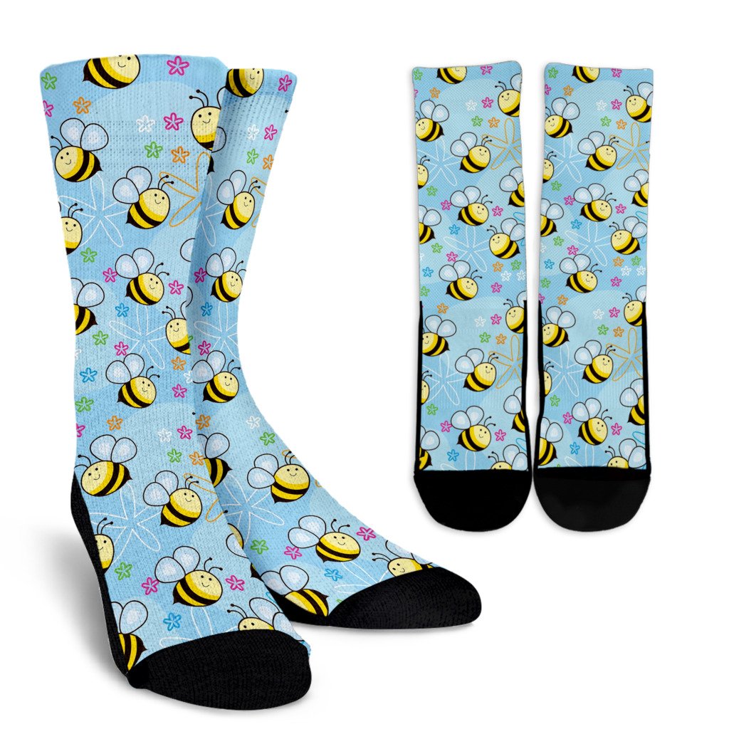 Bee Pattern Print Design BEE03 Crew Socks-JORJUNE.COM