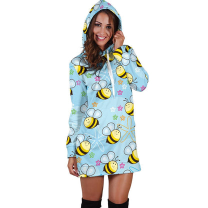 Bee Pattern Print Design BEE03 Women Hoodie Dress