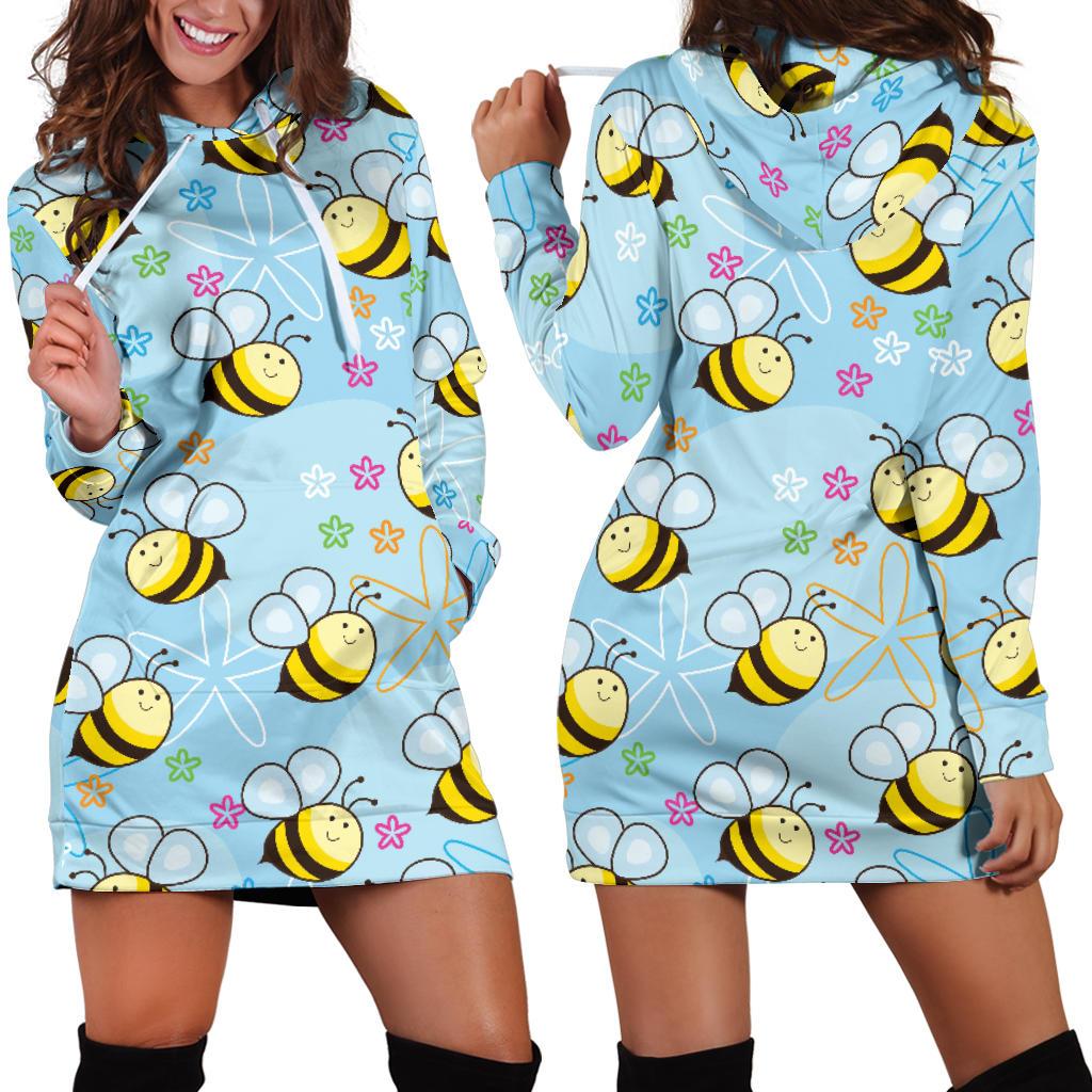 Bee Pattern Print Design BEE03 Women Hoodie Dress