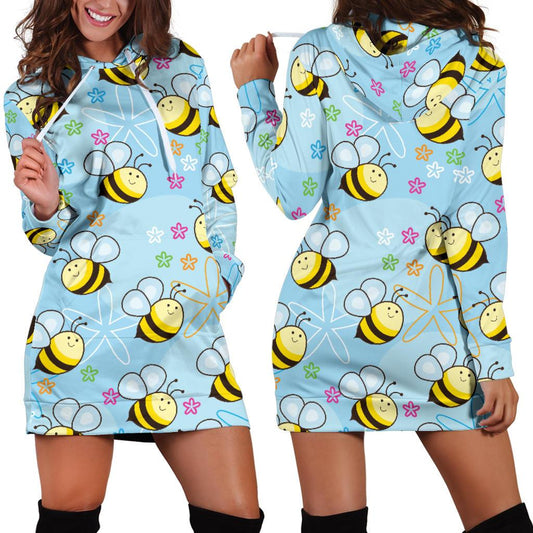 Bee Pattern Print Design BEE03 Women Hoodie Dress