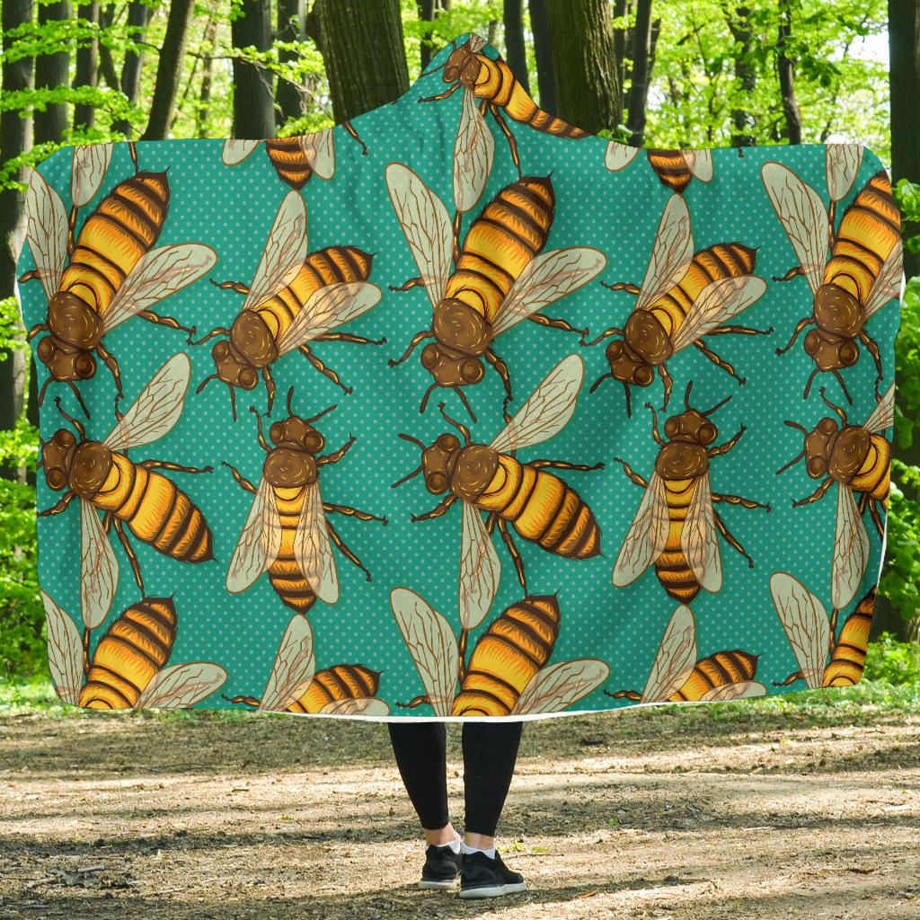 Bee Pattern Print Design BEE04 Hooded Blanket-JORJUNE.COM