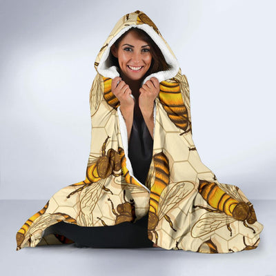 Bee Pattern Print Design BEE05 Hooded Blanket-JORJUNE.COM