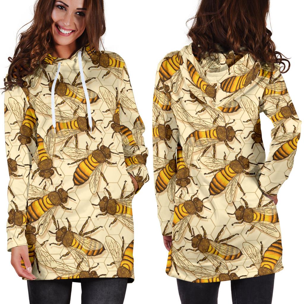 Bee Pattern Print Design BEE05 Women Hoodie Dress