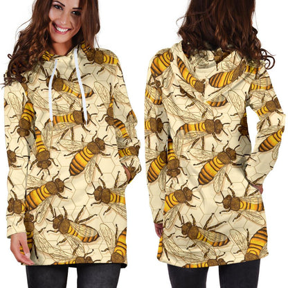Bee Pattern Print Design BEE05 Women Hoodie Dress