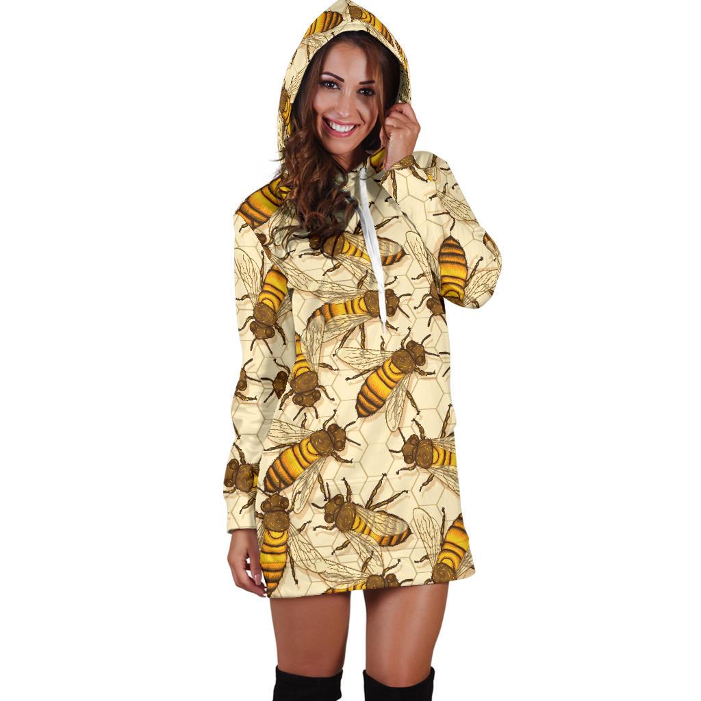 Bee Pattern Print Design BEE05 Women Hoodie Dress