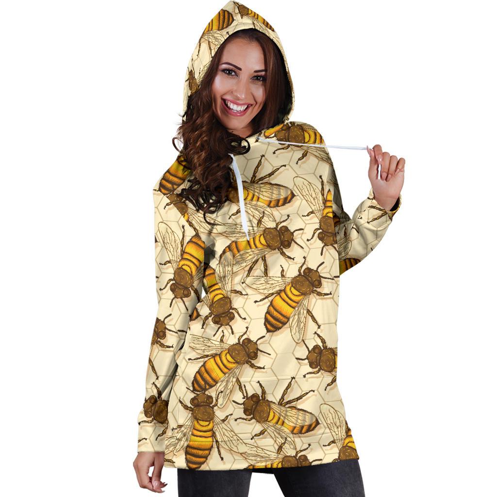 Bee Pattern Print Design BEE05 Women Hoodie Dress