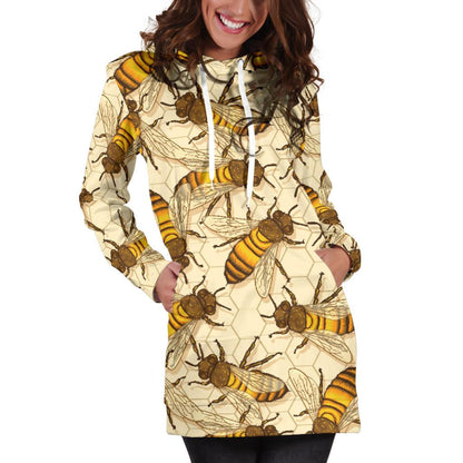 Bee Pattern Print Design BEE05 Women Hoodie Dress