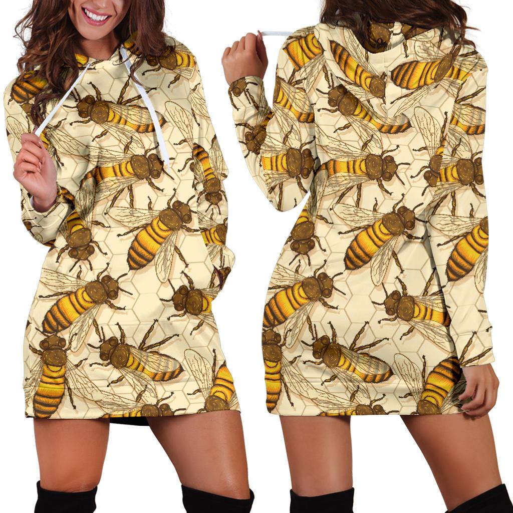 Bee Pattern Print Design BEE05 Women Hoodie Dress