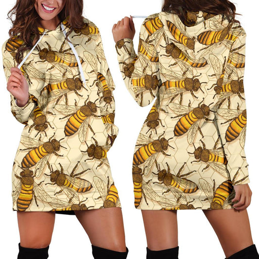Bee Pattern Print Design BEE05 Women Hoodie Dress