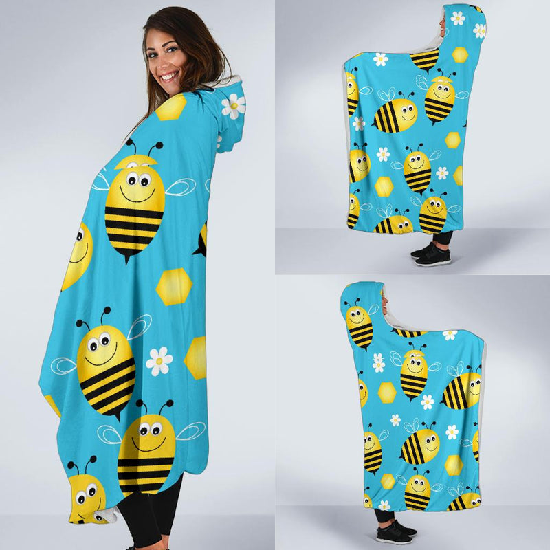 Bee Pattern Print Design BEE06 Hooded Blanket-JORJUNE.COM