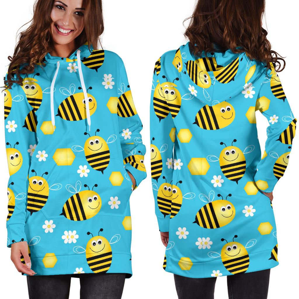 Bee Pattern Print Design BEE06 Women Hoodie Dress