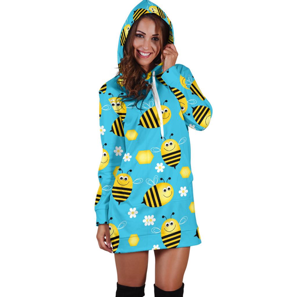 Bee Pattern Print Design BEE06 Women Hoodie Dress
