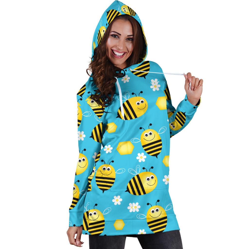 Bee Pattern Print Design BEE06 Women Hoodie Dress