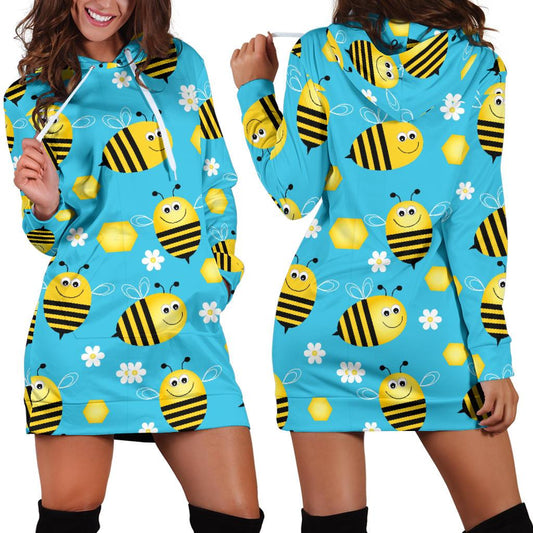 Bee Pattern Print Design BEE06 Women Hoodie Dress