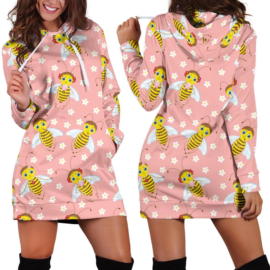 Bee Pattern Print Design BEE07 Women Hoodie Dress