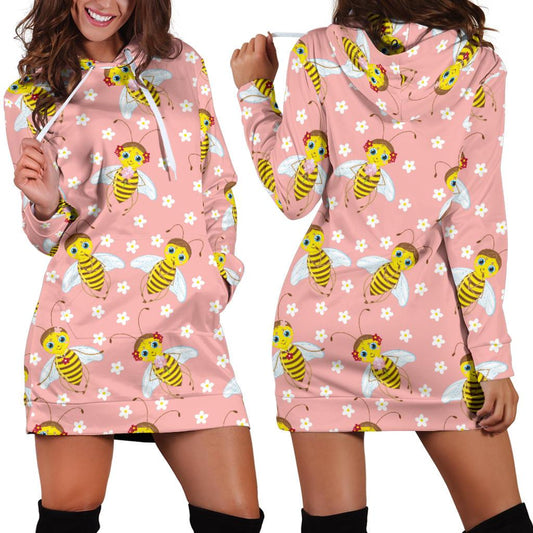 Bee Pattern Print Design BEE07 Women Hoodie Dress