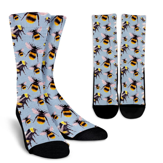 Bee Pattern Print Design BEE08 Crew Socks-JORJUNE.COM