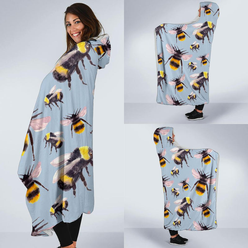 Bee Pattern Print Design BEE08 Hooded Blanket-JORJUNE.COM