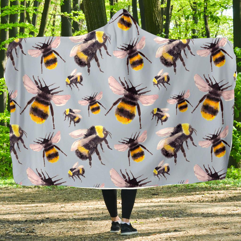 Bee Pattern Print Design BEE08 Hooded Blanket-JORJUNE.COM