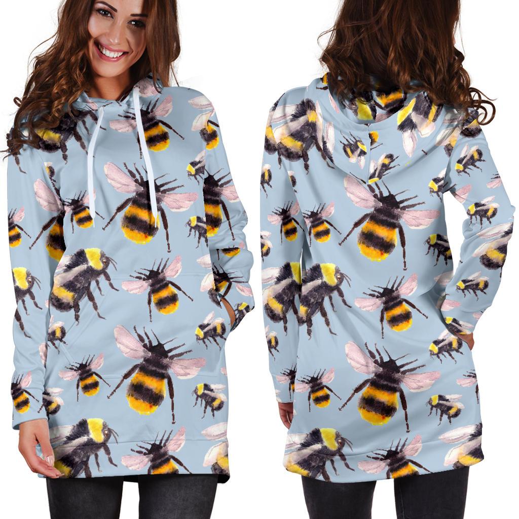 Bee Pattern Print Design BEE08 Women Hoodie Dress
