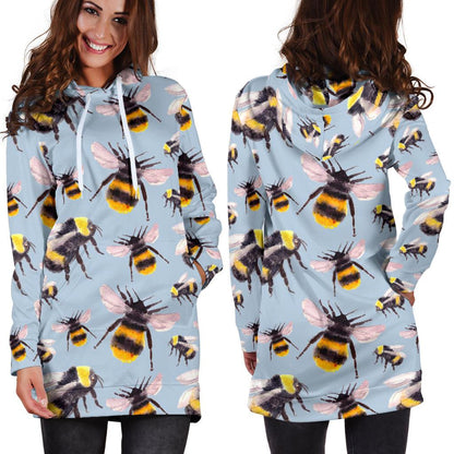 Bee Pattern Print Design BEE08 Women Hoodie Dress