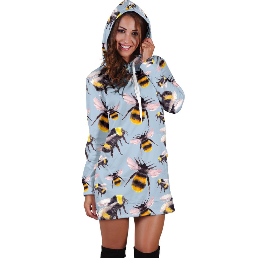 Bee Pattern Print Design BEE08 Women Hoodie Dress