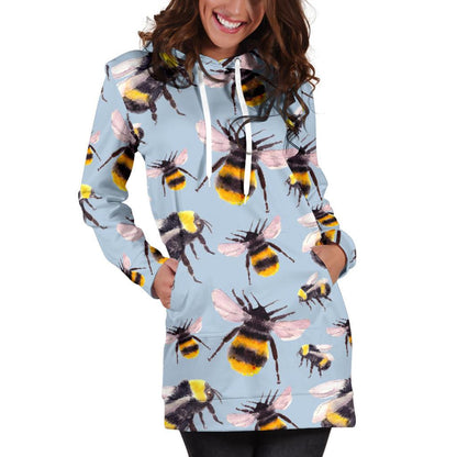 Bee Pattern Print Design BEE08 Women Hoodie Dress