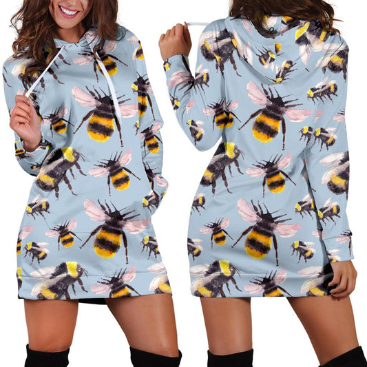 Bee Pattern Print Design BEE08 Women Hoodie Dress
