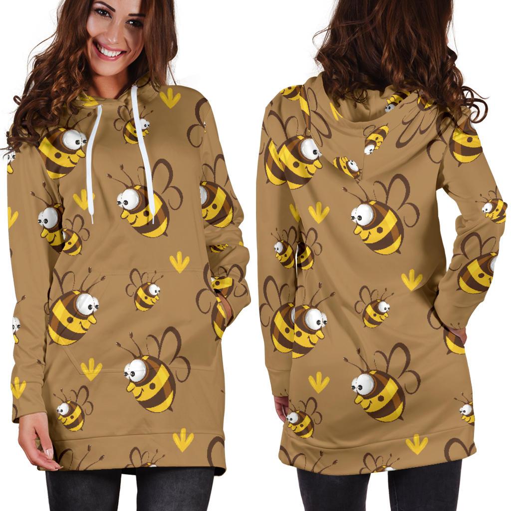 Bee Pattern Print Design BEE09 Women Hoodie Dress