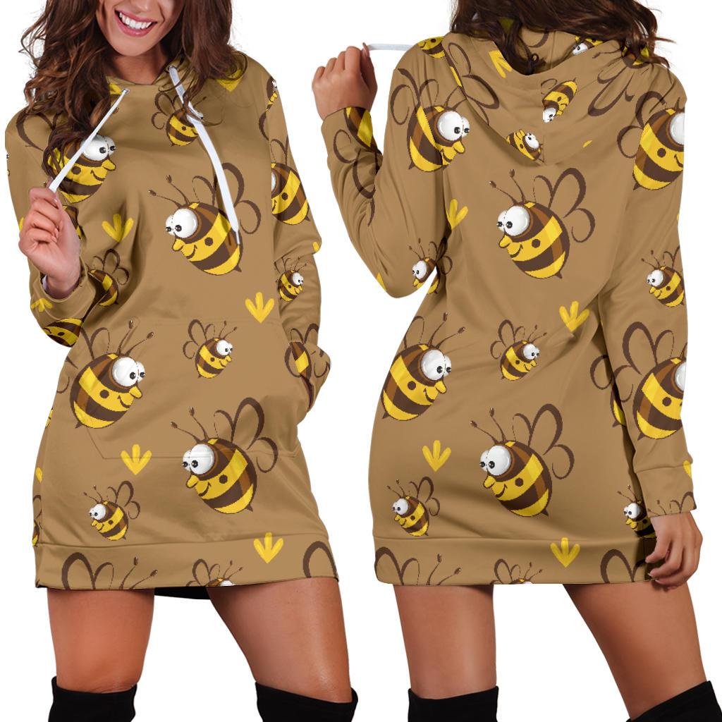 Bee Pattern Print Design BEE09 Women Hoodie Dress
