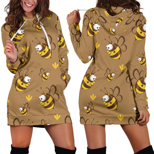Bee Pattern Print Design BEE09 Women Hoodie Dress