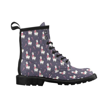 Llama with Candy Cane Themed Print Women's Boots