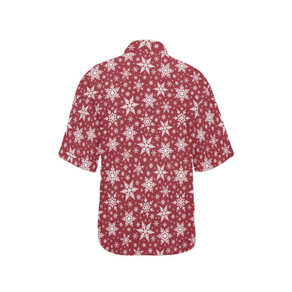 Snowflake Red Print Design LKS302 Women's Hawaiian Shirt